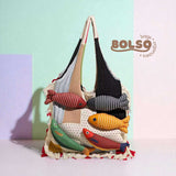 BOLSO 5D Carps Color Blocking Knitted Casual Tote Bag
