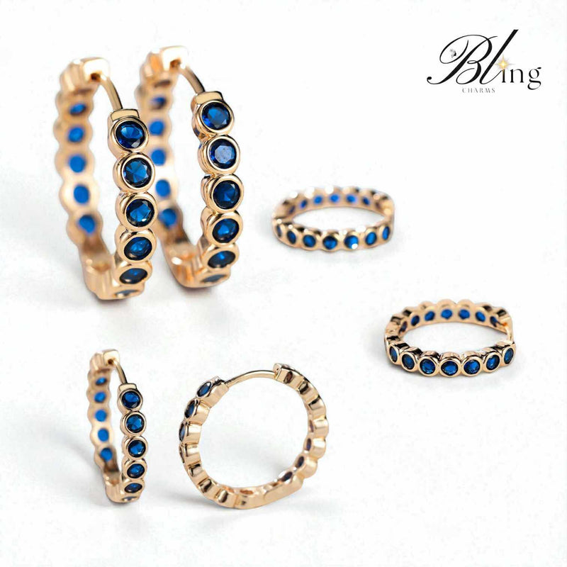 BLING Elegant Full Rhinestone Hoop HQ Cubic Zirconia Gold Earrings
