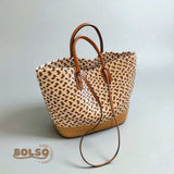 BOLSO Woven Straw Pattern Boho Large Beach Tote Bag