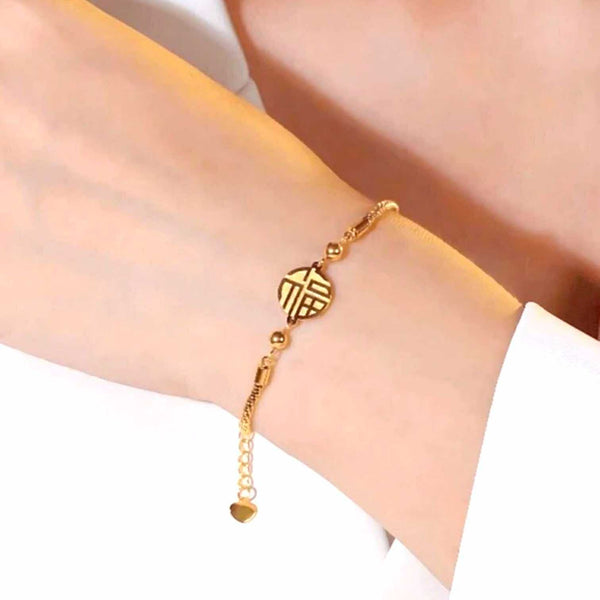 BLING Charms Gold Longevity Shou Adjustable Chain for Prosperity & Protection Bracelet