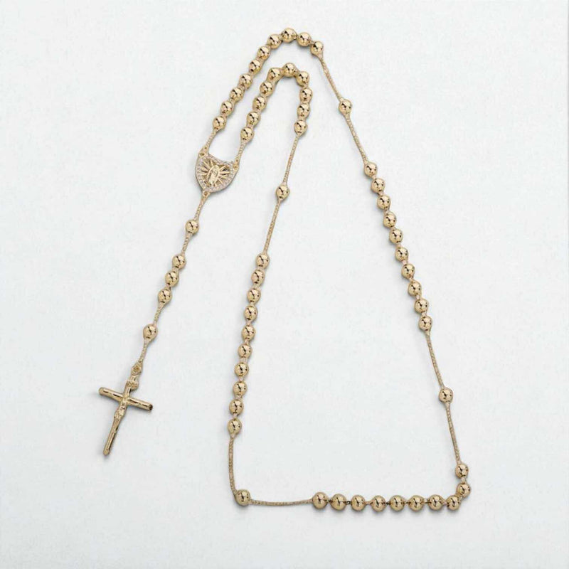 BLING Cross Pendant Gold Plated Prayer Beads Rosary Necklace - Faith Jewelry