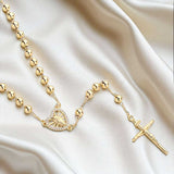 BLING Cross Pendant Gold Plated Prayer Beads Rosary Necklace - Faith Jewelry