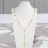 BLING Cross Pendant Gold Plated Prayer Beads Rosary Necklace - Faith Jewelry