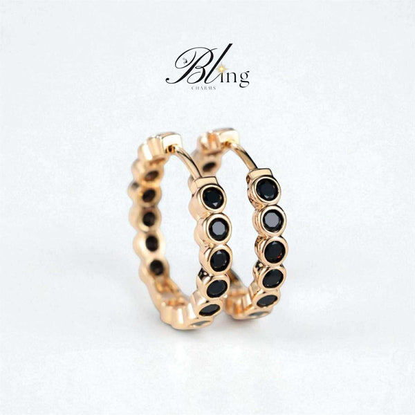 BLING Elegant Full Rhinestone Hoop HQ Cubic Zirconia Gold Earrings