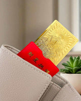 BLING Charms Wealth God Gold Card with Red Protective Sleeve – Lucky Feng Shui Amulet for Abundance & Prosperity