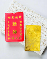 BLING Charms Wealth God Gold Card with Red Protective Sleeve – Lucky Feng Shui Amulet for Abundance & Prosperity