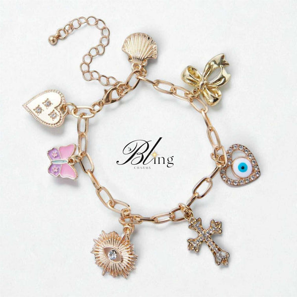 BLING Evil Eye Charms Chain Bracelet