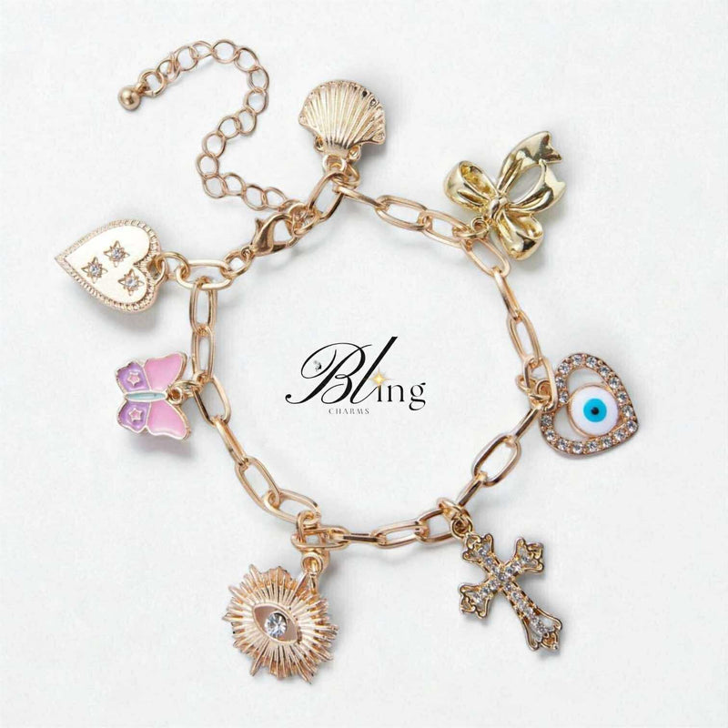 BLING Evil Eye Charms Chain Bracelet