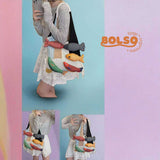 BOLSO 5D Carps Color Blocking Knitted Casual Tote Bag