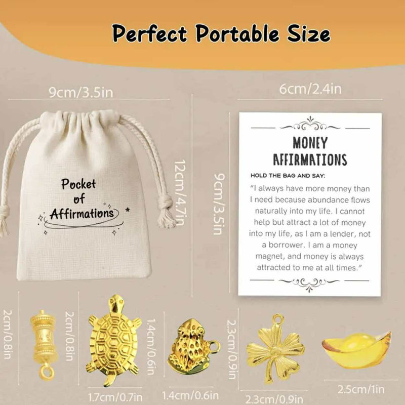 2SKN Wealth Prosperity Charm Drawstring Pouch - Pocket of Affirmation 5pc Amulet
