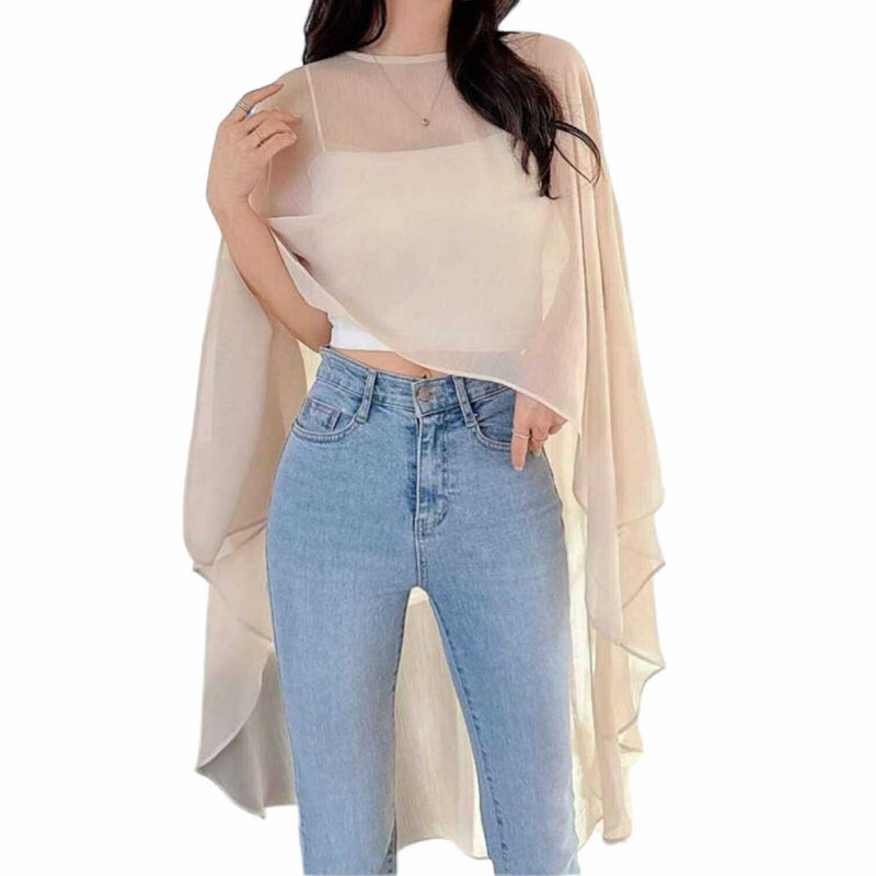 BLUSA Chiffon Flowy Poncho Overlay Top Loose Blouse (Inner not Included)