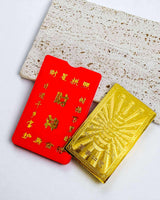 BLING Charms Wealth God Gold Card with Red Protective Sleeve – Lucky Feng Shui Amulet for Abundance & Prosperity