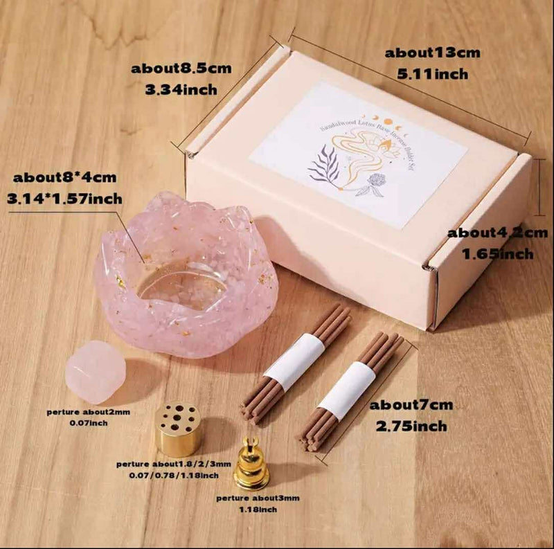2SKN Rose Quartz Lotus Incense Burner Set - Gift Set