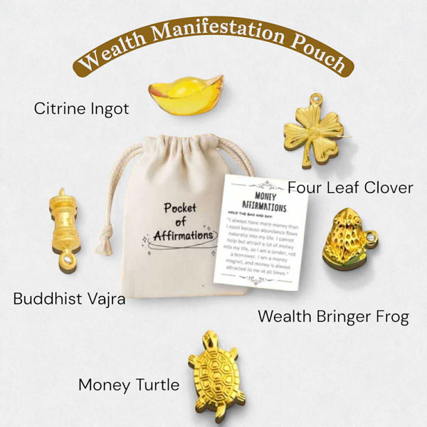 2SKN Wealth Prosperity Charm Drawstring Pouch - Pocket of Affirmation 5pc Amulet