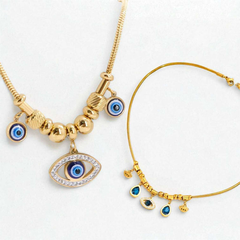 BLING Charms Gold Evil Eye Protection Dainty Rope Chain Necklace