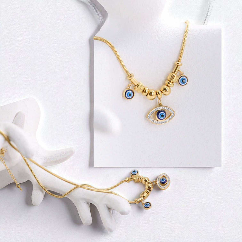BLING Charms Gold Evil Eye Protection Dainty Rope Chain Necklace