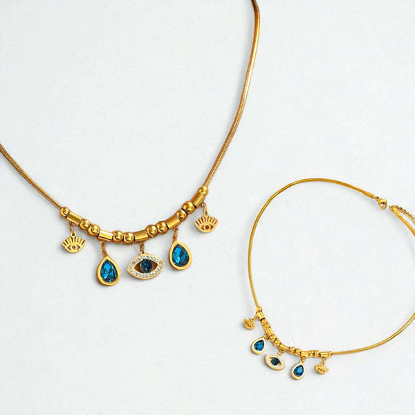 BLING Charms Gold Evil Eye Protection Dainty Rope Chain Necklace