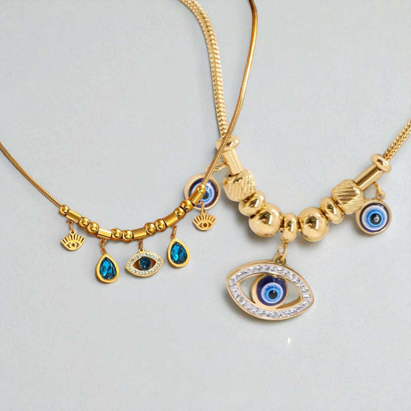 BLING Charms Gold Evil Eye Protection Dainty Rope Chain Necklace