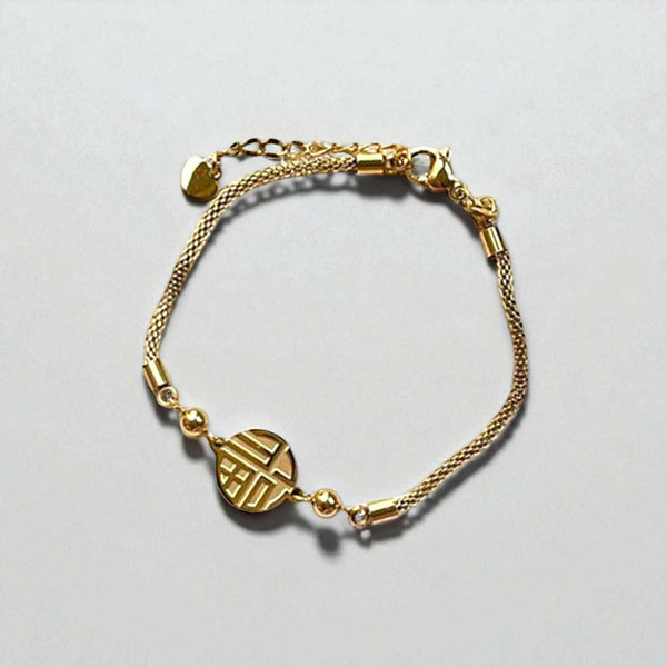 BLING Charms Gold Longevity Shou Adjustable Chain for Prosperity & Protection Bracelet