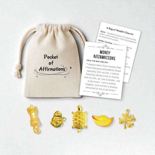 2SKN Wealth Prosperity Charm Drawstring Pouch - Pocket of Affirmation 5pc Amulet