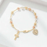 ANCHOR Cross Pendant Gold Plated Prayer Beads Rosary Bracelet - Faith Jewelry