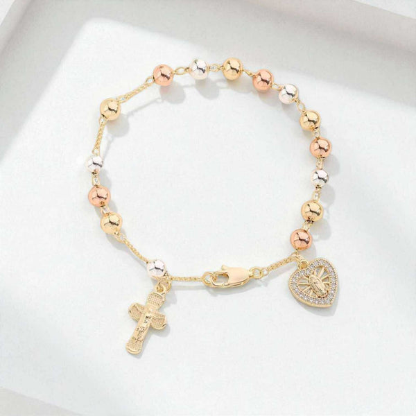 ANCHOR Cross Pendant Gold Plated Prayer Beads Rosary Bracelet - Faith Jewelry