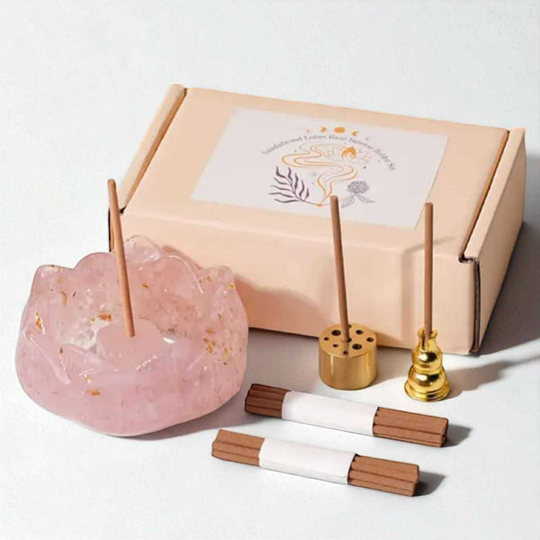 2SKN Rose Quartz Lotus Incense Burner Set - Gift Set