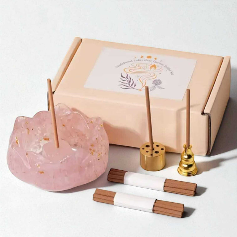2SKN Rose Quartz Lotus Incense Burner Set - Gift Set