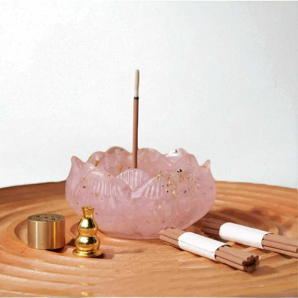 2SKN Rose Quartz Lotus Incense Burner Set - Gift Set