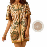 GYPSY Flare Sleeves Boho Tropical Shift Dress with Back Keyhole Detail
