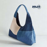 BOLSO Canvas Denim Patch Shoulder Bag