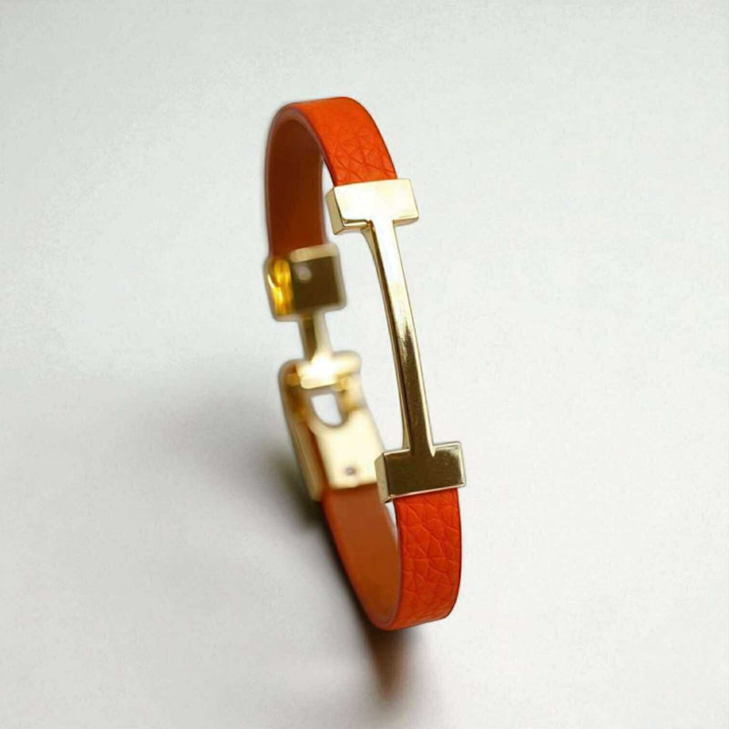 BLING Minimalist Skinny Leather Letter Gold Hardware Bracelet