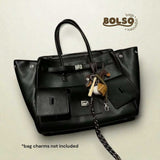 BOLSO Oversized Black Tote Bag | Timeless Structured Handbag with Gold Accents
