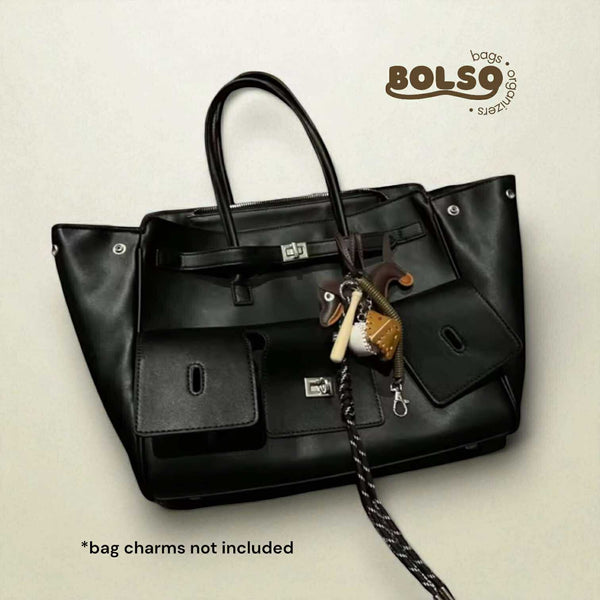 BOLSO Oversized Black Tote Bag | Timeless Structured Handbag with Gold Accents