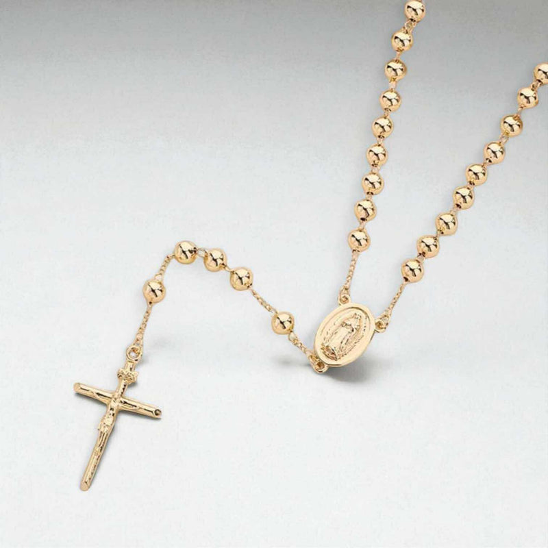 ANCHOR Cross Pendant Gold Plated Prayer Beads Rosary Necklace - Faith Jewelry