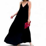 BLK Classic V Neck Strap Maxi Woven Flowy Dress