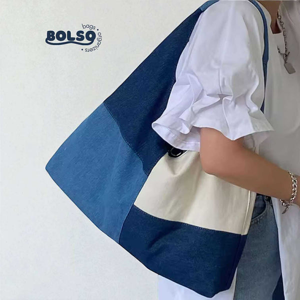 BOLSO Canvas Denim Patch Shoulder Bag