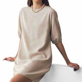 GBOSS Woven Minimalist Puff Sleeve Tunic Dress