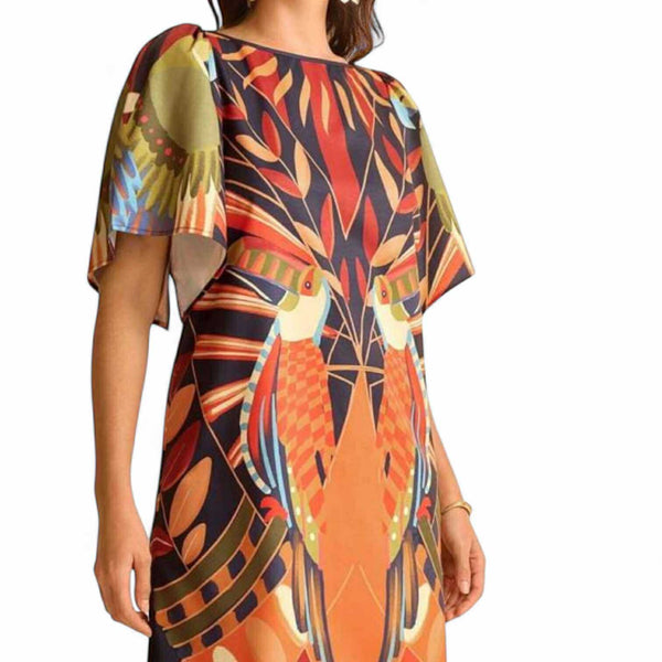 GYPSY Bird Boho Full Print Flare Sleeve Short Dress