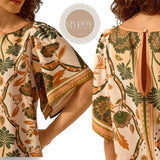 GYPSY Flare Sleeves Boho Tropical Shift Dress with Back Keyhole Detail