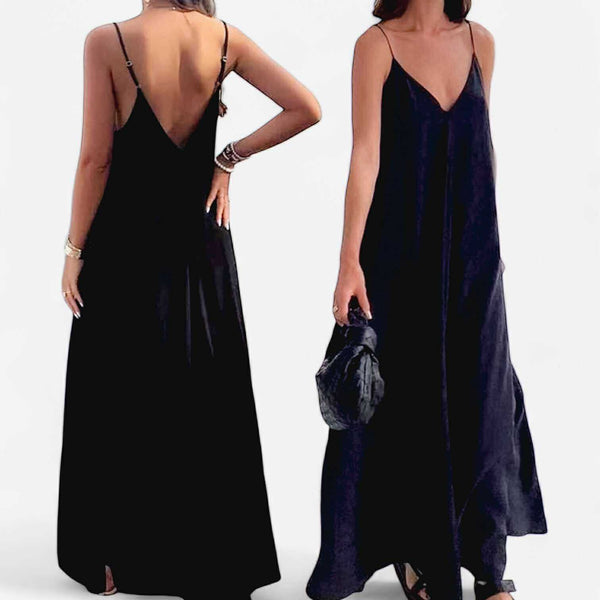 BLK Classic V Neck Strap Maxi Woven Flowy Dress
