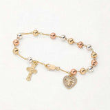 ANCHOR Cross Pendant Gold Plated Prayer Beads Rosary Bracelet - Faith Jewelry