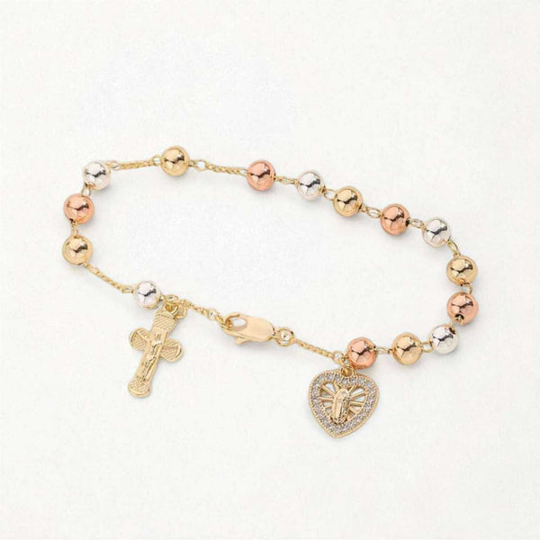 ANCHOR Cross Pendant Gold Plated Prayer Beads Rosary Bracelet - Faith Jewelry