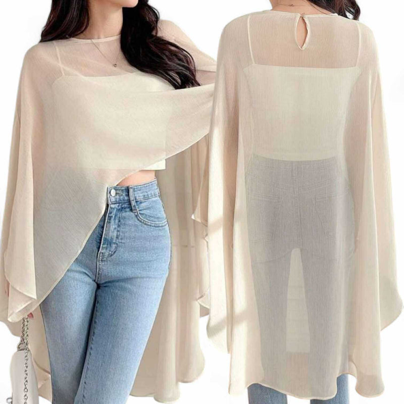 BLUSA Chiffon Flowy Poncho Overlay Top Loose Blouse (Inner not Included)