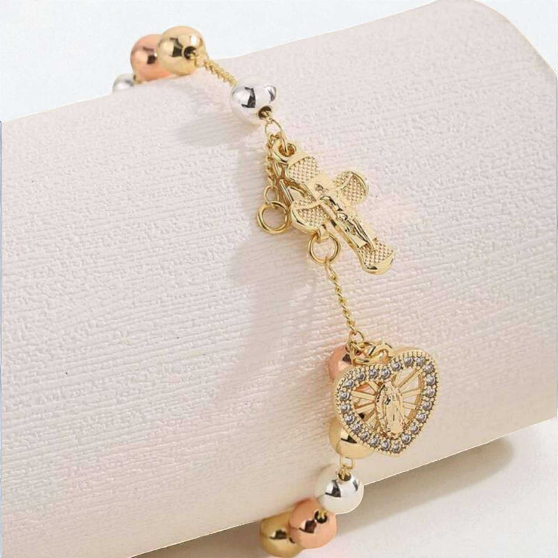 ANCHOR Cross Pendant Gold Plated Prayer Beads Rosary Bracelet - Faith Jewelry