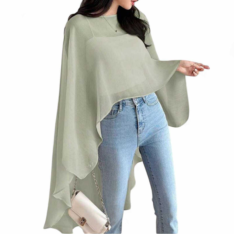 BLUSA Chiffon Flowy Poncho Overlay Top Loose Blouse (Inner not Included)