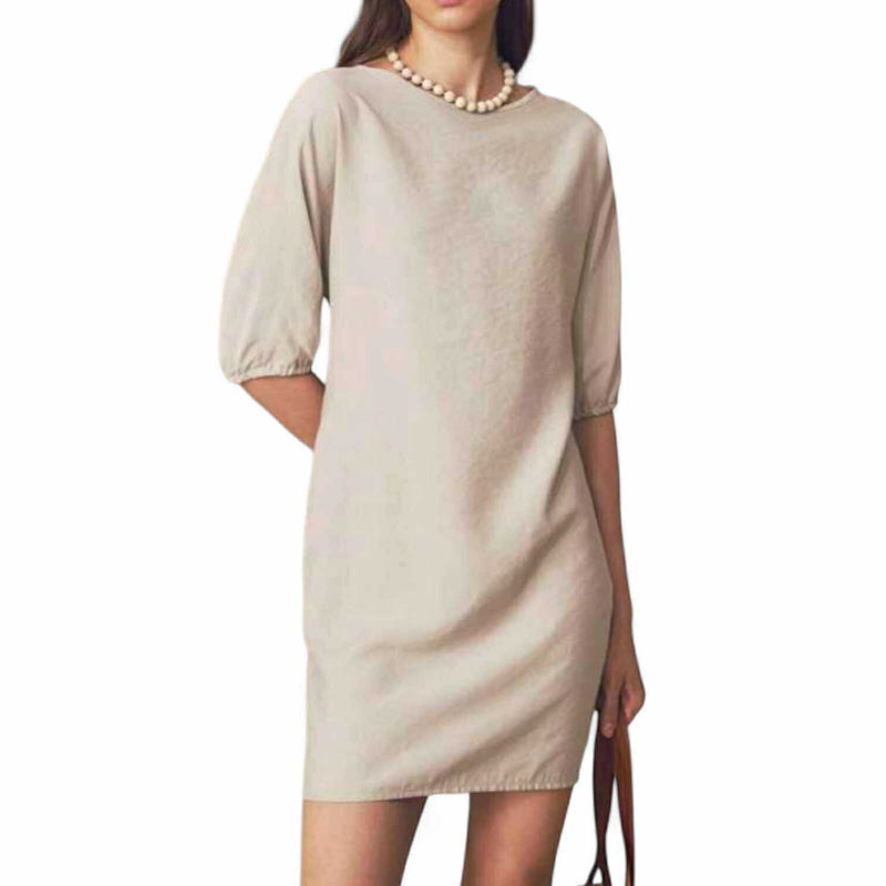 GBOSS Woven Minimalist Puff Sleeve Tunic Dress