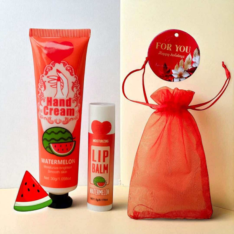 2SKN Moisture Gift Set - Hand Cream & Lip Balm with Drawstring Bag and Tag