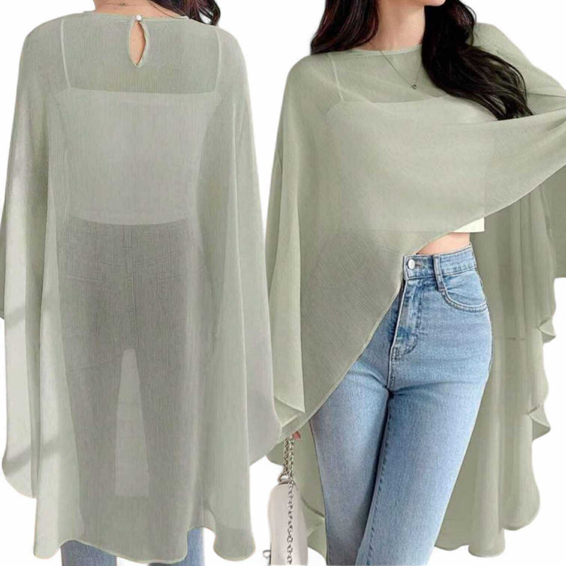 BLUSA Chiffon Flowy Poncho Overlay Top Loose Blouse (Inner not Included)