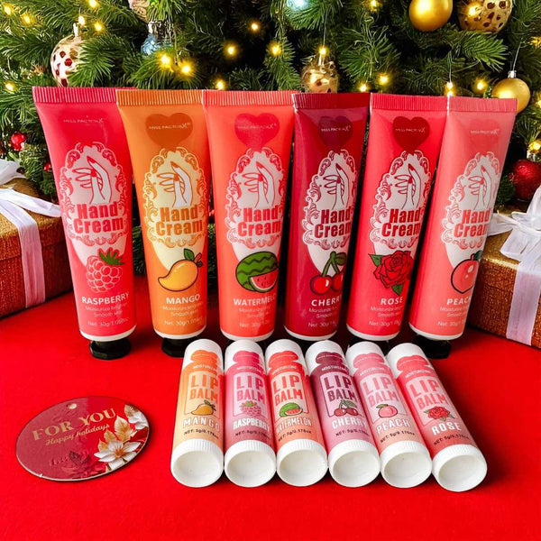 2SKN Moisture Gift Set - Hand Cream & Lip Balm with Drawstring Bag and Tag